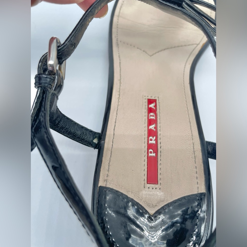 Prada Black Patent leather bow tie logo low heel wedge EU 40
Never worn. - Picture 10 of 12